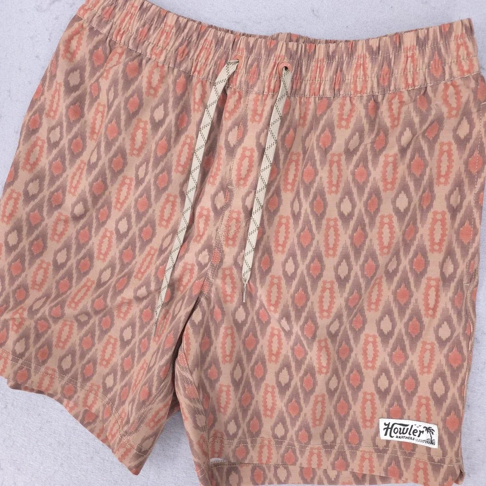 Howler Bros Swim Shorts Mens Medium Beige Western Swim Trunks Drawstring Beach